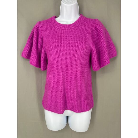 Lilla P Sweater Womens Small Pink Flutter Short Sleeve Knit Crew Neck Ruffle - Picture 1 of 9